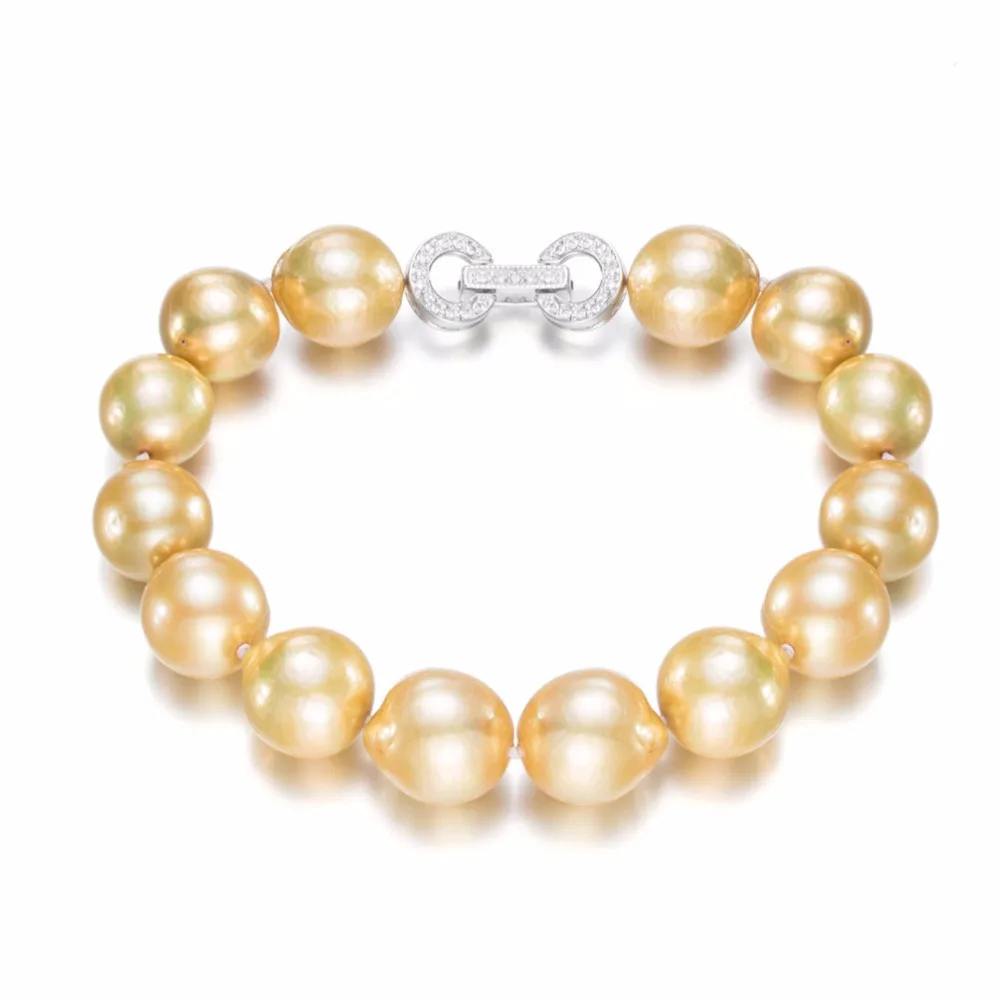 SNH 10-13mm edsion golden AA+ 925silver natural freshwater pearl bracelets Fine Jewelry