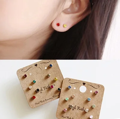

10Pairs/set Korean Fashion Cute Candy Color Small Round Rhinestone Stud Earrings Sets For Women Party Jewelry Accessories