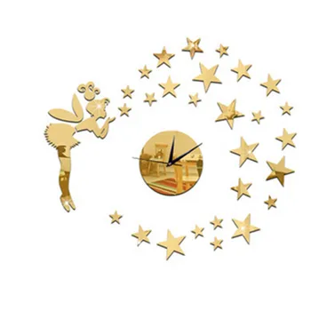 

New promotion time-limited led Acrylic wall clock diy fashion mirror fairy moon stickers Modern home decor watch free shipping