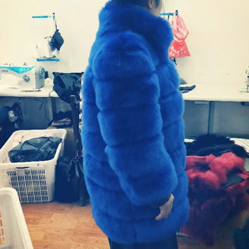 Женская зимняя коллекция, Роскошные куртки из искусственного меха, пальто, мохнатая, утолщенная, теплая верхняя одежда, пальто Ins, модное, уличное пальто из искусственного меха лисы - Цвет: blue faux fur coat