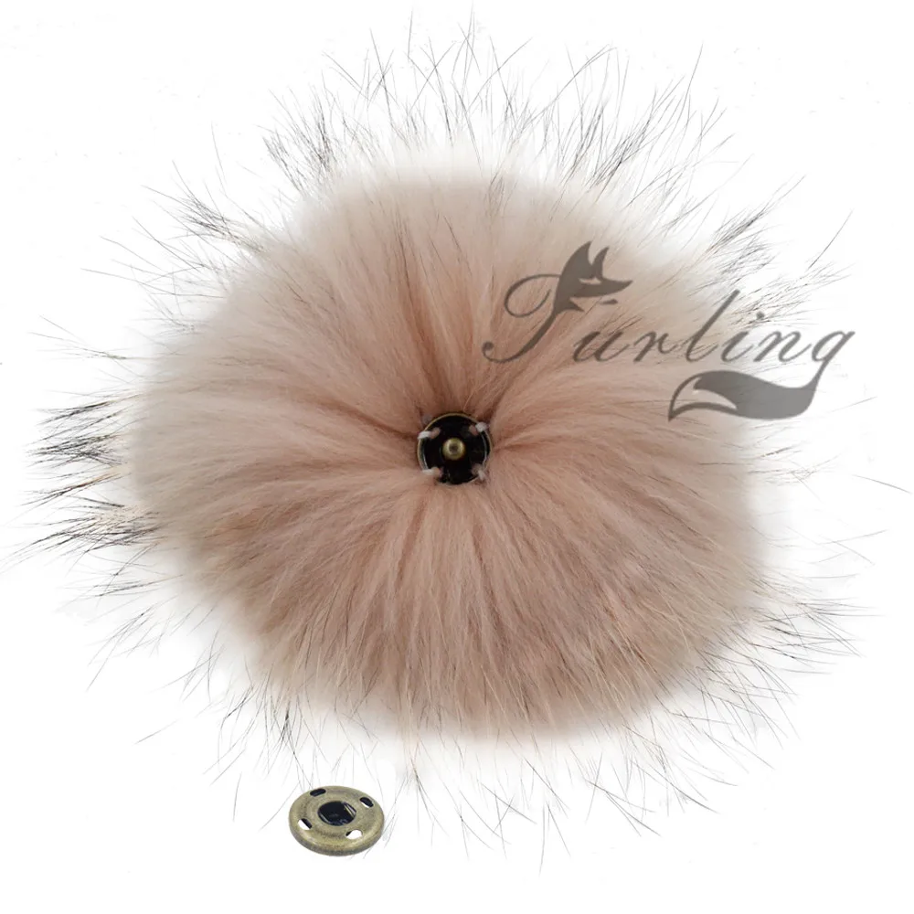13CM 5.1inch Real Raccoon Fur Pompoms with Press Button for Beanie Hats Caps