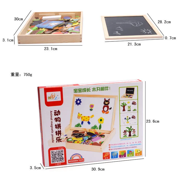 4 стиля животных Магнитная доска для рисования деревянные игрушки мольберт джунгли головоломка живопись доска обучения и образования игрушки для детей