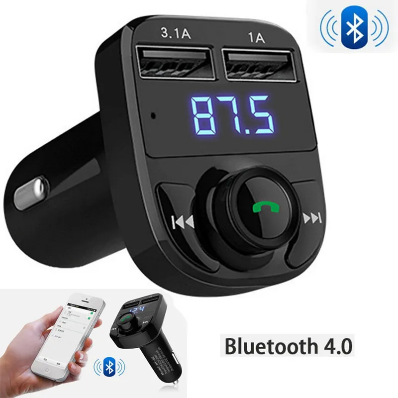 المزدوج USB شاحن سيارة بلوتوث سيارة كيت شاشة الكريستال السائل مشغل موسيقى FM جهاز إرسال لاسلكي يدوي الدعوة صوت موجه TF بطاقة التطبيق