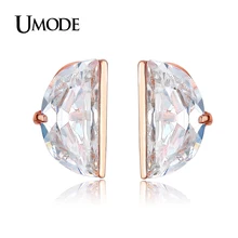 UMODE Rose Gold Color Fashion Jewelry Trendy 10mm Diameter Half Round Crystal CZ Stud Earrings Brincos