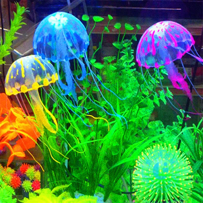 Soft Glowing Effect Artificial Jellyfish Fish Tank Decor Aquarium Ornament efo 