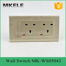 MK-WS05043,, ПК материал, полезный 2 банды, 3 pin, переключаемый с неоновым, двойной 13 A, настенный переключатель, розетка