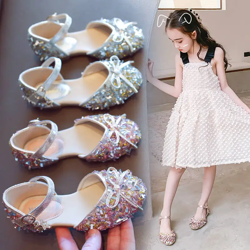 Сандалии для девочек г. Новая детская обувь модная дикая маленькая принцесса танцевальное шоу дышащая мягкая подошва Нескользящая детская обувь