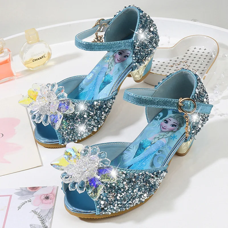Disney Детские босоножки на высоком каблуке новые летние обувь для девочек повседневная обувь принцессы маленьких Мультфильм Эльза Замороженные с