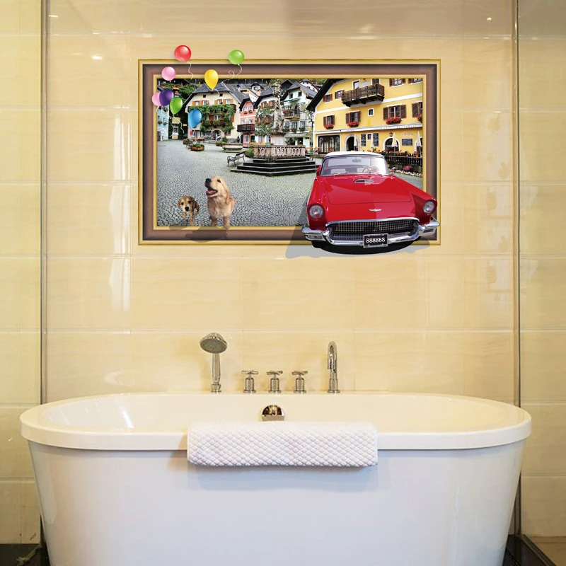 

Removable waterproof 3d car bathroom wall stickers pvc wall decals home decor living room wallpaper