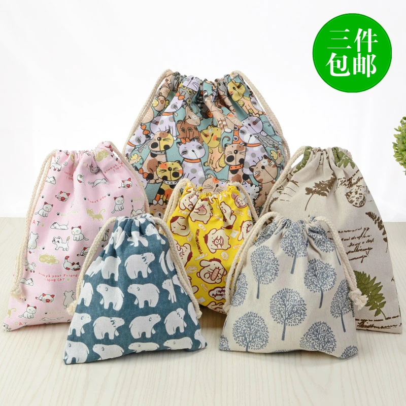 IVYYE Pure Color Flower Cartoon Drawstring Bags Canvas Storage Handbags Makeup Bag Coin Bundle Pocket Purse