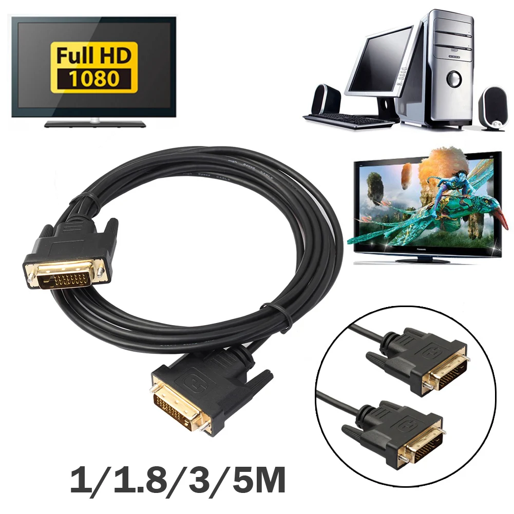 1M 1.8M 3M 5M Digital Monitor DVI D to DVI D Gold Male 24+1 Pin Dual