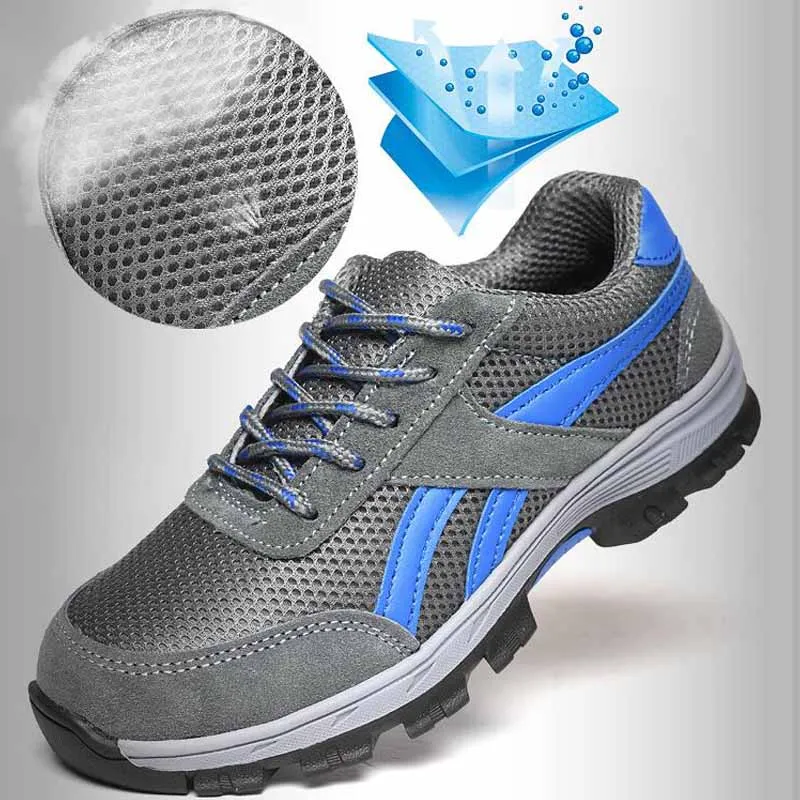 خفيفة الوزن تنفس الرجال أحذية أمان جلد طبيعي الصلب اصبع القدم أحذية عمل للرجال مكافحة تحطيم البناء حذاء رياضة