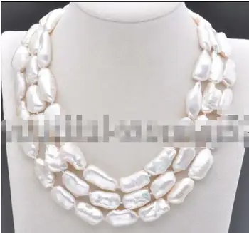 

Free shipping 20mm White BAROQUE DENS Biwa REBORN KESHI PEARL Necklace 48inch