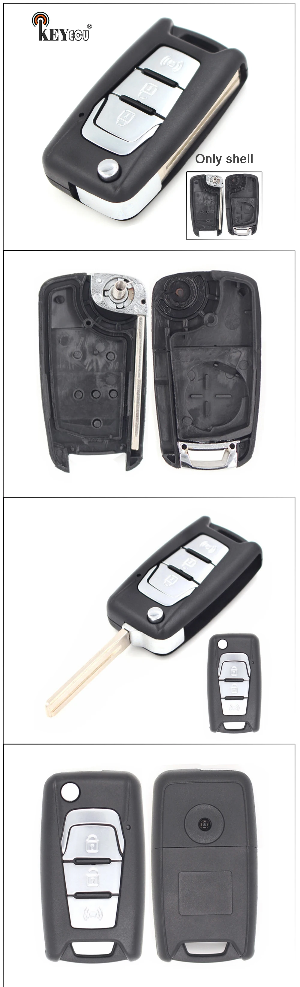 KEYECU для SsangYong Korando Actyon C200 замена 3 кнопки флип складной пульт дистанционного ключа автомобиля оболочки чехол пустой