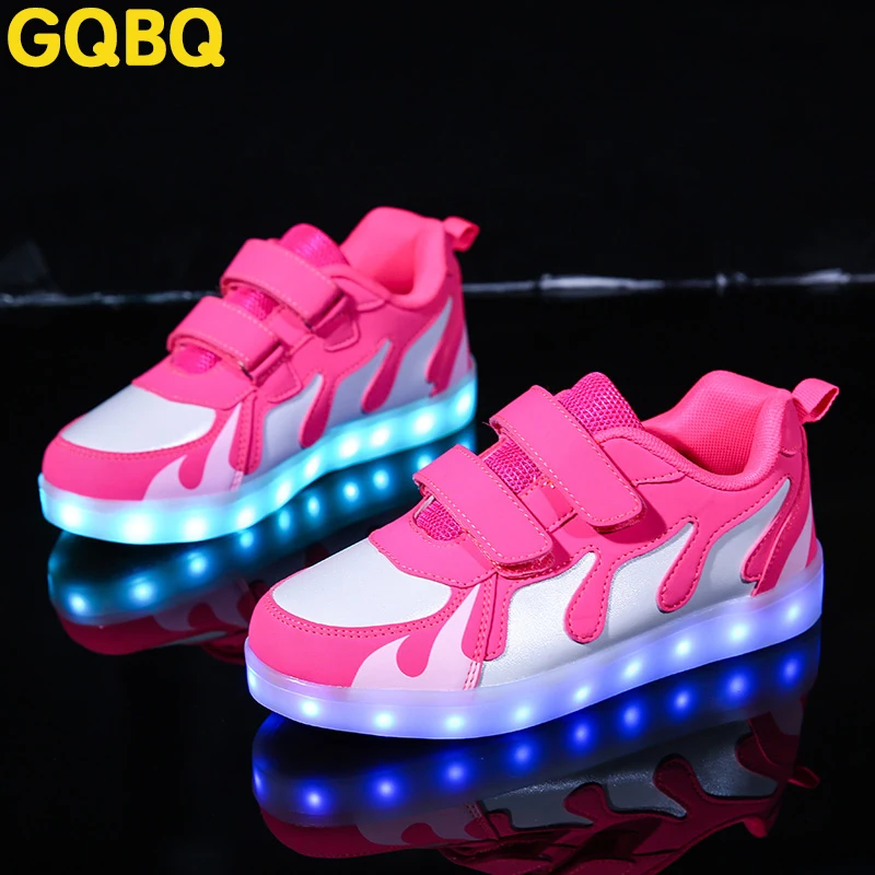 

2018 New arrival Children safety Luminous Sports Shoes Kids LED Leather Shoes USB Rechargeable Kids Sneakers kids Walking Shoes