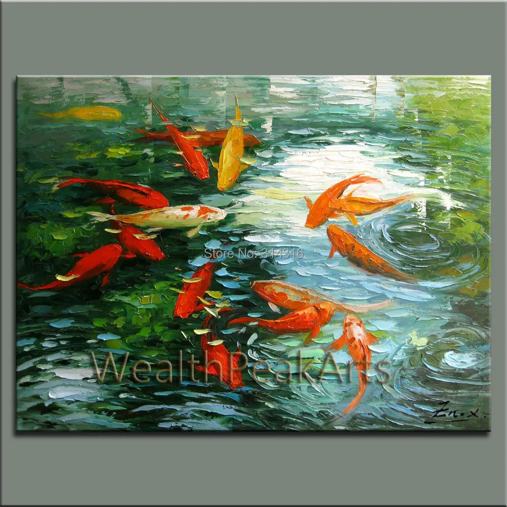 koi fish paintig,original oil painting,impasto oil on canvas,made by