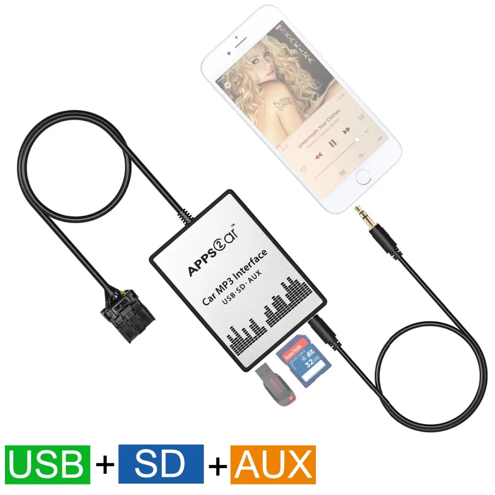 

Car Audio Adapter SD Card USB AUX 3.5mm Jack Mp3 iPod Adaptor Music Interface 12pin for Ford Europe version Focus MK1 1998-2004