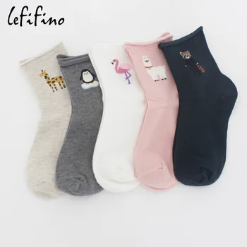 

Women Cotton Cute Socks Cartoon Flamingo Penguin Giraffe Raccoon Dog White Socks Curl Socks Novelty Teen Socks Girls Ne75940