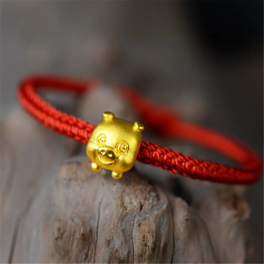Koop De Dier Jaar Geluk Rode Touw 3D Goud 999 Gouden Varken Charm Lady s Armband Hand Gebreide Verstelbare Touw Armbanden verjaardagscadeau