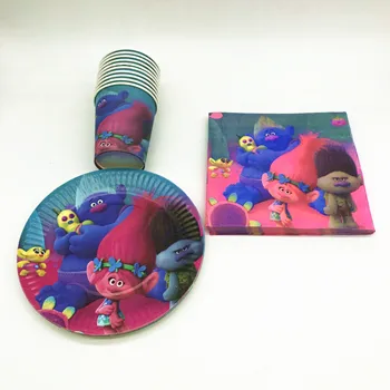 

40Pcs Trolls Theme kids Girls Boys Birthday Party Tableware Cups Plates Napkins Baby Shower Decoration Family Party Supplies
