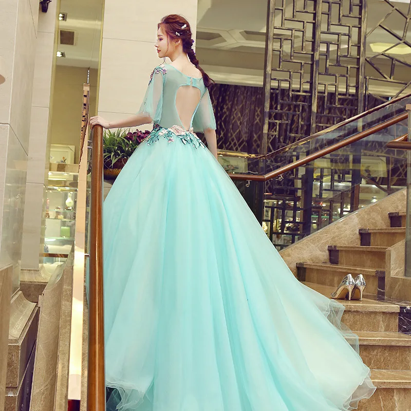 2019 Бальные платья Аппликация Quinceanera платья зеленый рукав Vestidos De 15 шестнадцать сладкий дебютантка платья Robe De Bal Пышное Платье