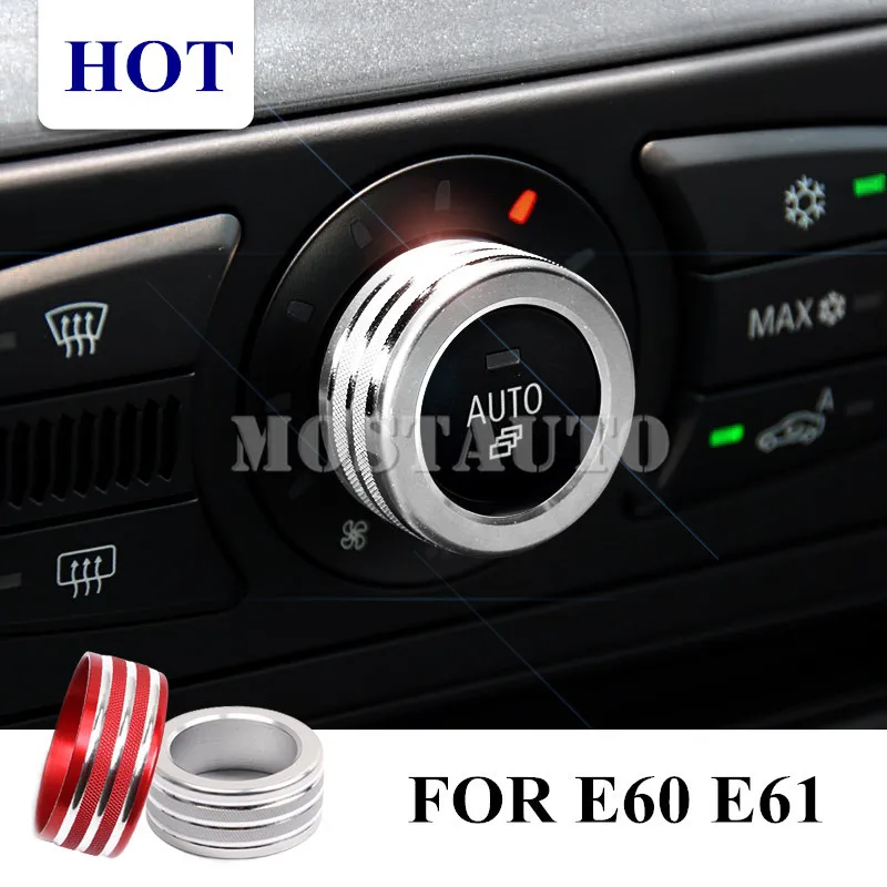 

For BMW 5 Series E60 E61 Interior Air Condition & Sound Knob Trim Cover 2004-2012 Silver/Red