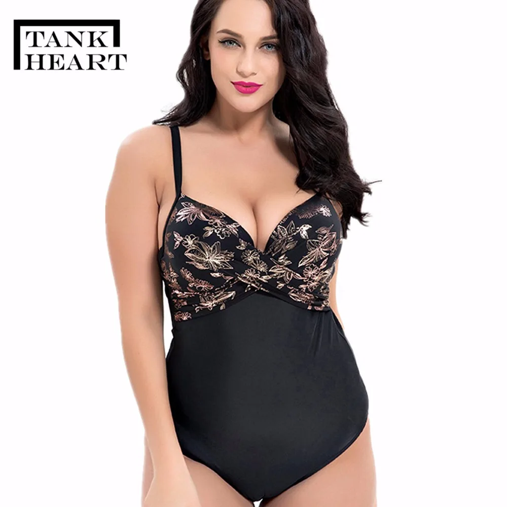 

Tank Heart Hot stamping bodysuit Plus Size Swimwear Women One Piece Swimsuit Bathing Suits Large Sizes Swimming bikini monokini
