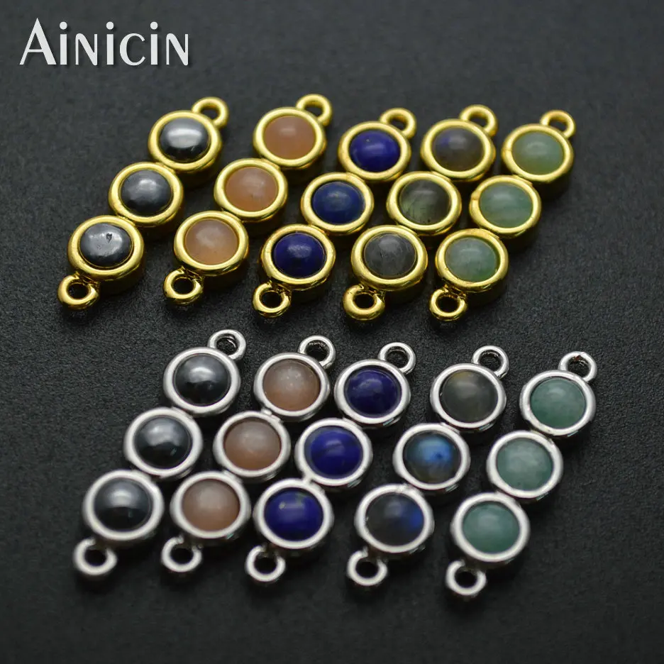 

Gold Silver Plating Natural Stone Blue Lapis Sunstone Copper Connectors Fashion Jewelry Making Findings 5pc/lot