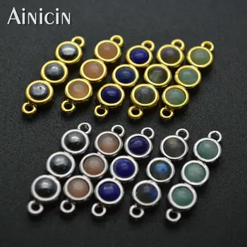 

Gold Silver Plating Natural Stone Blue Lapis Sunstone Copper Connectors Fashion Jewelry Making Findings 5pc/lot