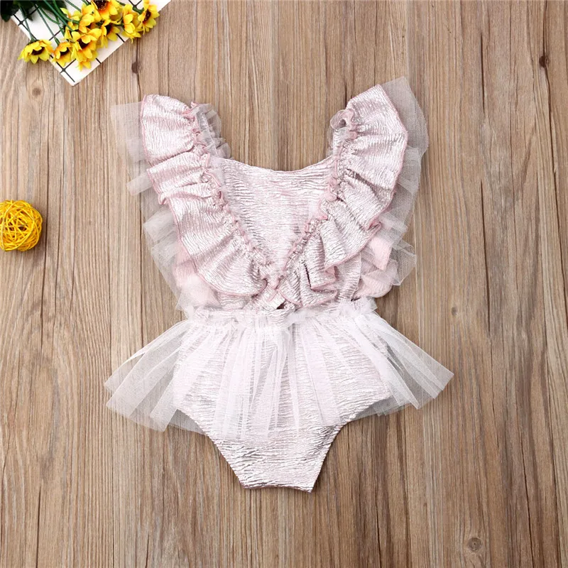 Sweet Baby Girls Lace Flower Romper 2019 Newborn Baby Girl Sleeveless Backless Romper Sexy Ruffles Mesh Jumpsuit Outfits Sunsuit Baby Bodysuits for girl 