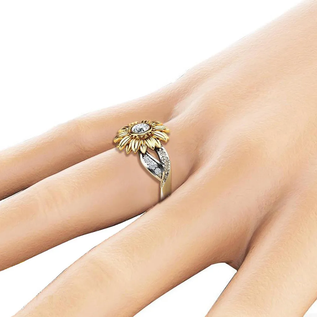 Изысканное женское двухцветное серебряное цветочное кольцо Круглый Золотой Подсолнух ювелирные кольца для женщин anillos mujer harajuku#31435