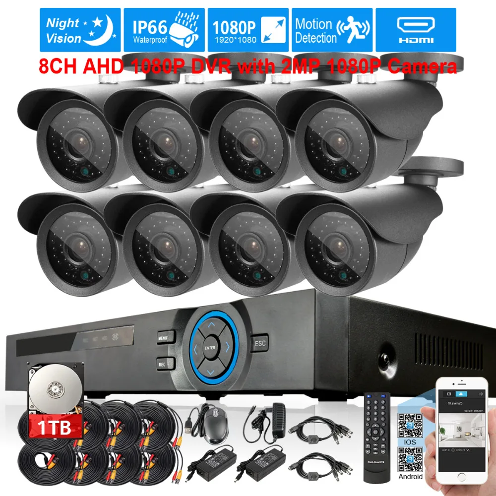 Full HD 2mp 1080 P Водонепроницаемый День/Ночь Камера видеонаблюдения Системы 8ch DVR