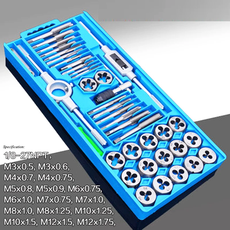 Tap Die Set M3-M12 Screw Thread Metric Taps Wrench Dies DIY Kit Threading Hand Tools Alloy Metal 1 (40pcs) | Инструменты