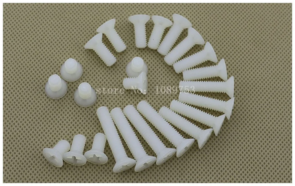 Free Ship 20pcs M3 Nylon screws countersunk head flat head screws White L6-25mm_