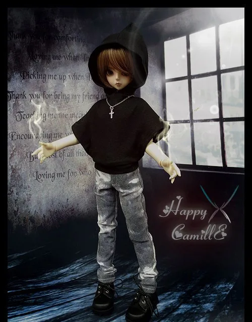 

Cool Black Bat Sleeve Witches Shirt +Necklace for BJD 1/4 MSD,1/3,SD17,Uncle Doll Clothes CMB29