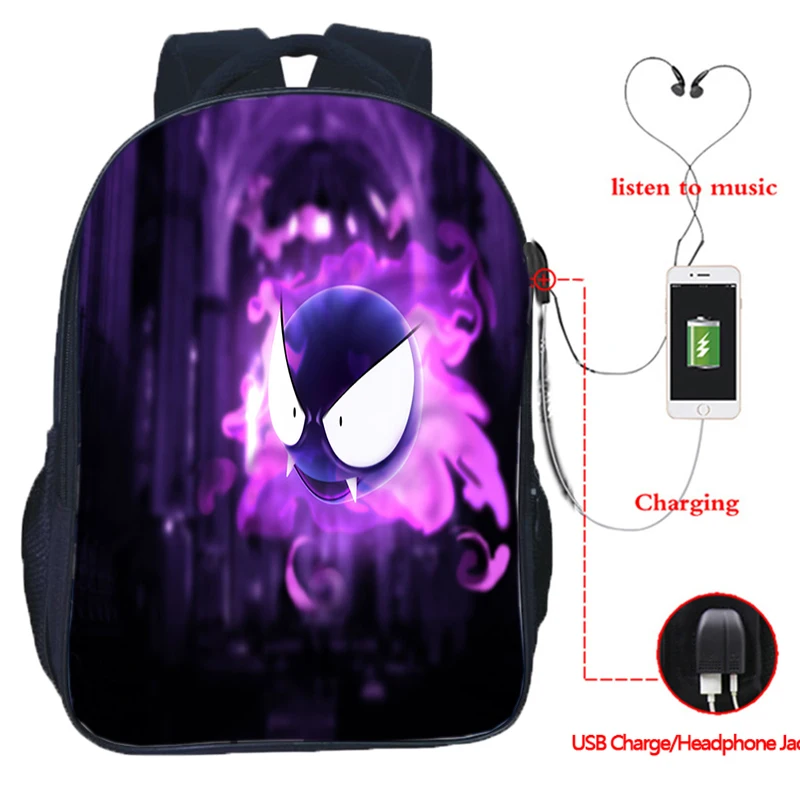 Высокое качество Mewtwo USB зарядный Рюкзак Kawaii для студентов мальчиков и девочек