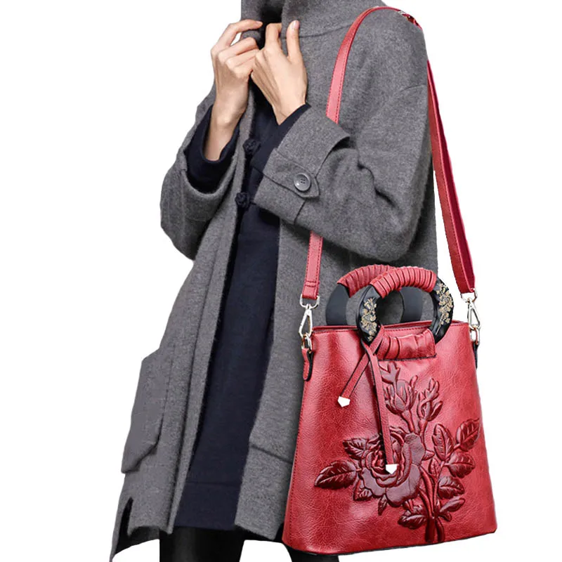 Vintage Women Printing Handbag Travel Female PU Leather Shoulder Bags Ladies Casual Handle Bag Large Flower Crossbody SS7014 (16)
