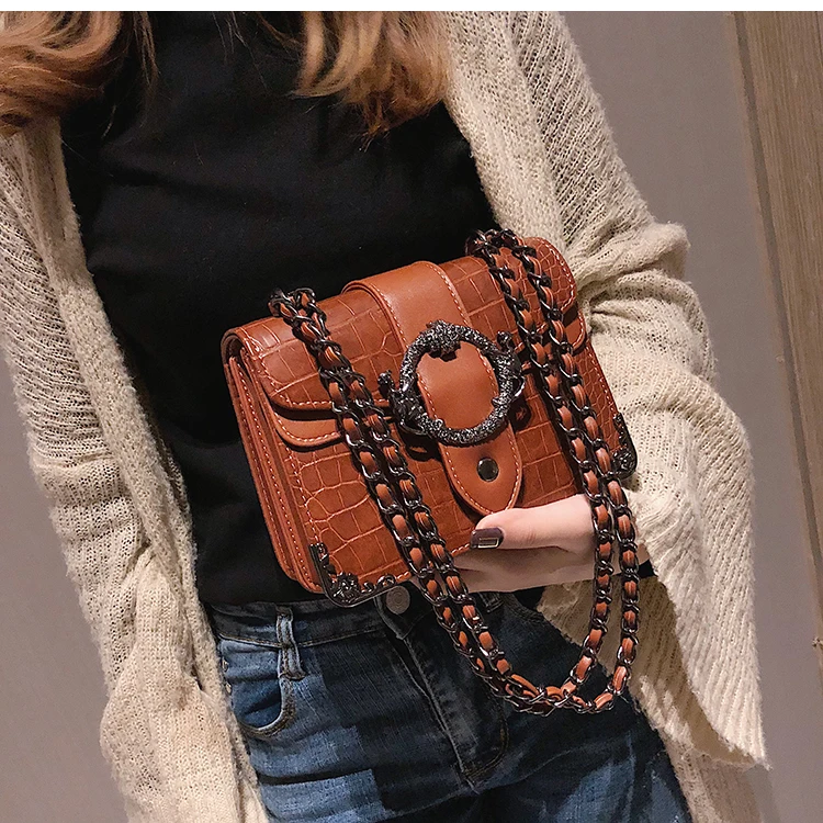 Роскошная сумочка Ретро мода новая качественная женская дизайнерская сумка из искусственной кожи с крокодиловым узором на цепочке сумка через плечо