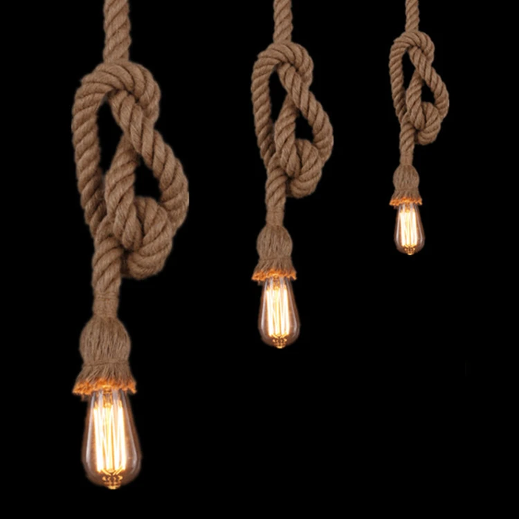 

Unique Hemp Rope Pendant Lights Vintage Lamp E27 LED Rope Light Pendant + Black Base Hook Creative Personality Shop Lighting
