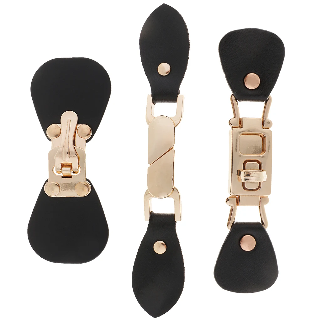 1 Pair Black PU Leather Alloy Snap Sewing Toggle Button Bag Coats Fastener for Clothes Decor