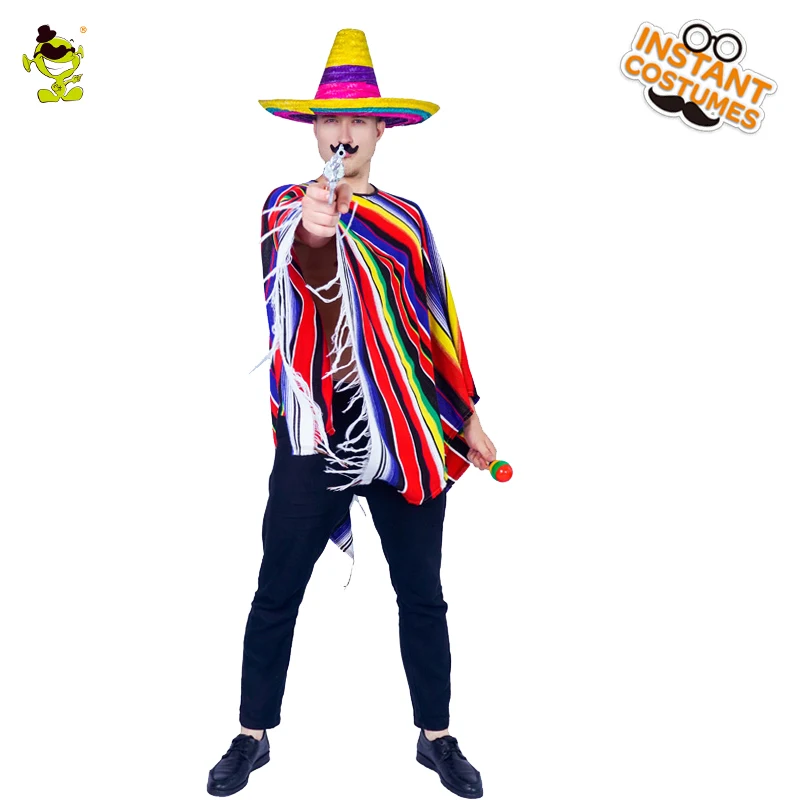 Новое поступление, Мексиканский мужской костюм с накидкой для взрослых, яркие разноцветные мексиканские костюмы для выступлений, карнавальные вечерние костюмы