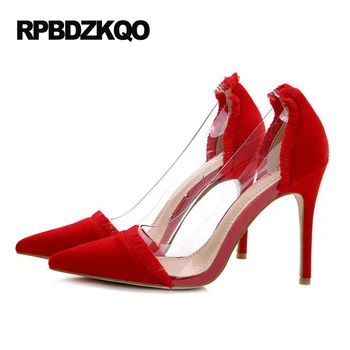 

Pumps Stiletto Extreme Size 4 34 Clear Wedding Shoes Ultra Pvc Suede Super High Heels Bridal Transparent Pointed Toe Red Women