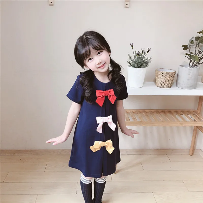 

2019 Spring and Summer new items Maid Children Knitted Dress Cute Bowknots Design Baby Girls Princess Dresses Kids Clothes