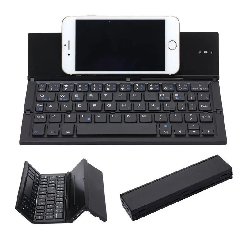 

Folding Keyboard,Portable Ultra-thin Wireless BT Keyboard Aluminum Alloy with Kickstand Universal for iPhone/ Windows / iOS /