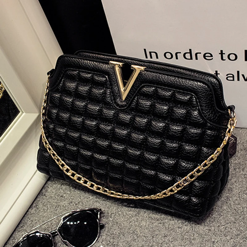 Women Quilted Leather Crossbody Chain Shoulder Bag Lady&#39;s Designer Luxury Handbag Metal Color ...