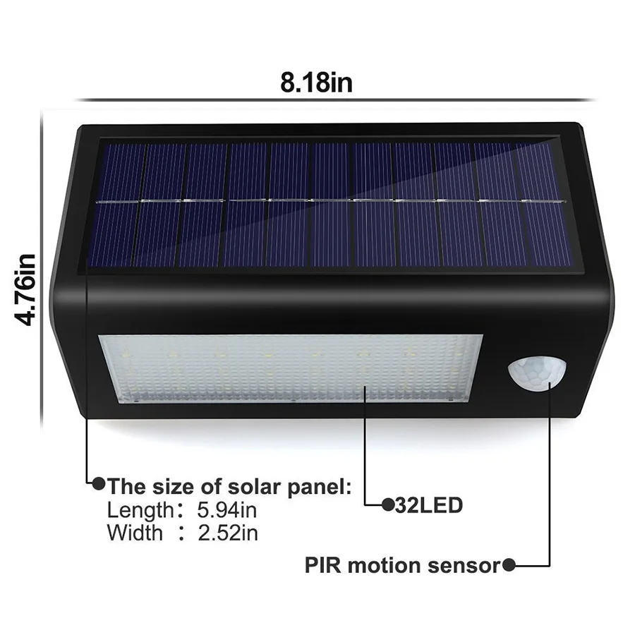 Sensor de Movimento Solar ao ar Movido a Energia Solar à Prova Água para Jardim de Casa Wall Light Livre Luz Solar 18650 Bateria Ip65 d' 32 Led Pir 3 Cheap Lâmpadas solares
