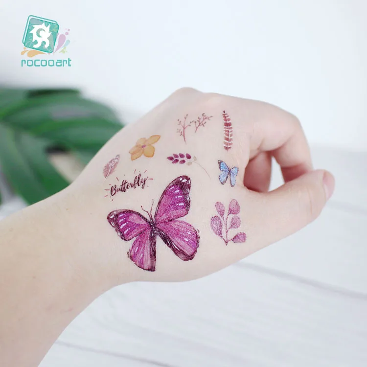 Rocooart فراشة الوشم ملصق للأطفال هدية عيد ميلاد لطيف وهمية Taty الاطفال الفن الجسم للماء المؤقتة الوشم الكرتون