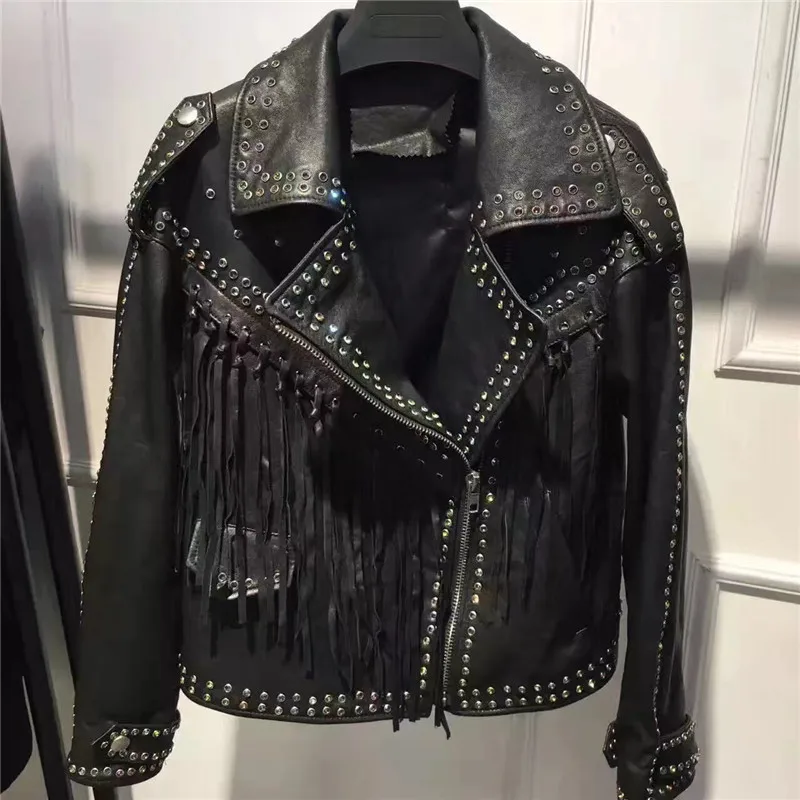 

tassel leather jacket women real leather jacket genuine leather jacket