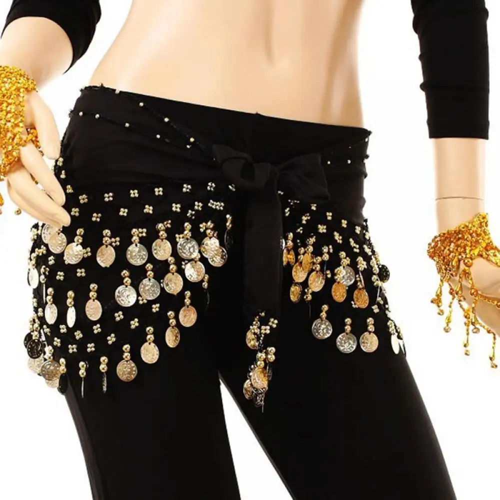 

Shinning 3Rows Gold Coin Belly Dance Costume Hip Scarves Skirt Belt Dancing Wrap