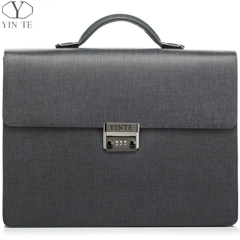 

YINTE Leather Men's Briefcases Fashion Men Lawyer Handbag Business Solid Zipper Working Bags 15inch Laptop Men's Totes T8032-5